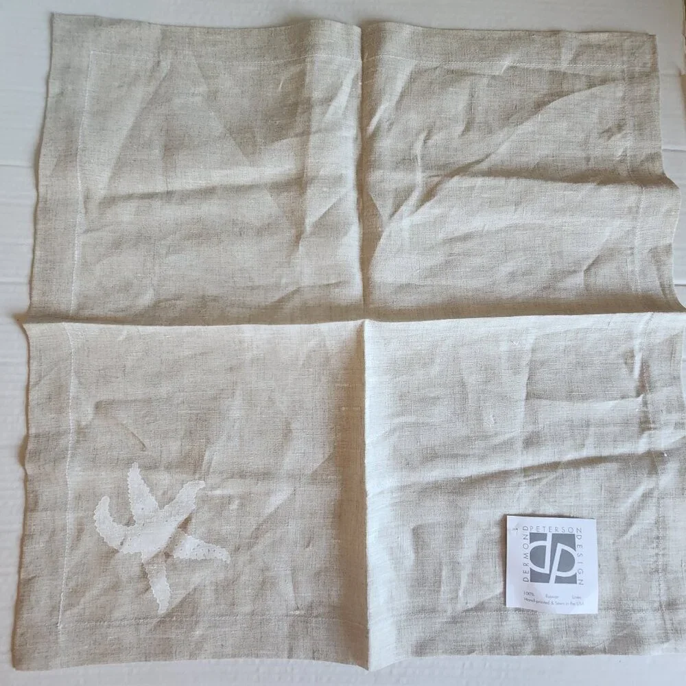 Dermond Peterson Design Russian Linen Hand Printed & Sewn Dinner Table Napkins 5